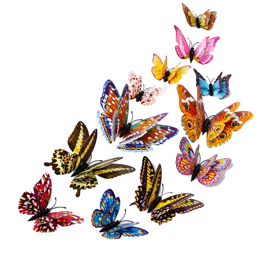 Somotersea 24Pcs 3D Luminous Butterfly Wall Decor Removable Butterfly Decoration for Girls Room Butterflies Decals Birthday Part
