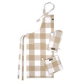 Encasa Xo Kitchen Apron With Oven Gloves & Potholder  Combo Set 100% Cotton  Heat Resistant | Buffalo Beige Checks (3 Pcs Set