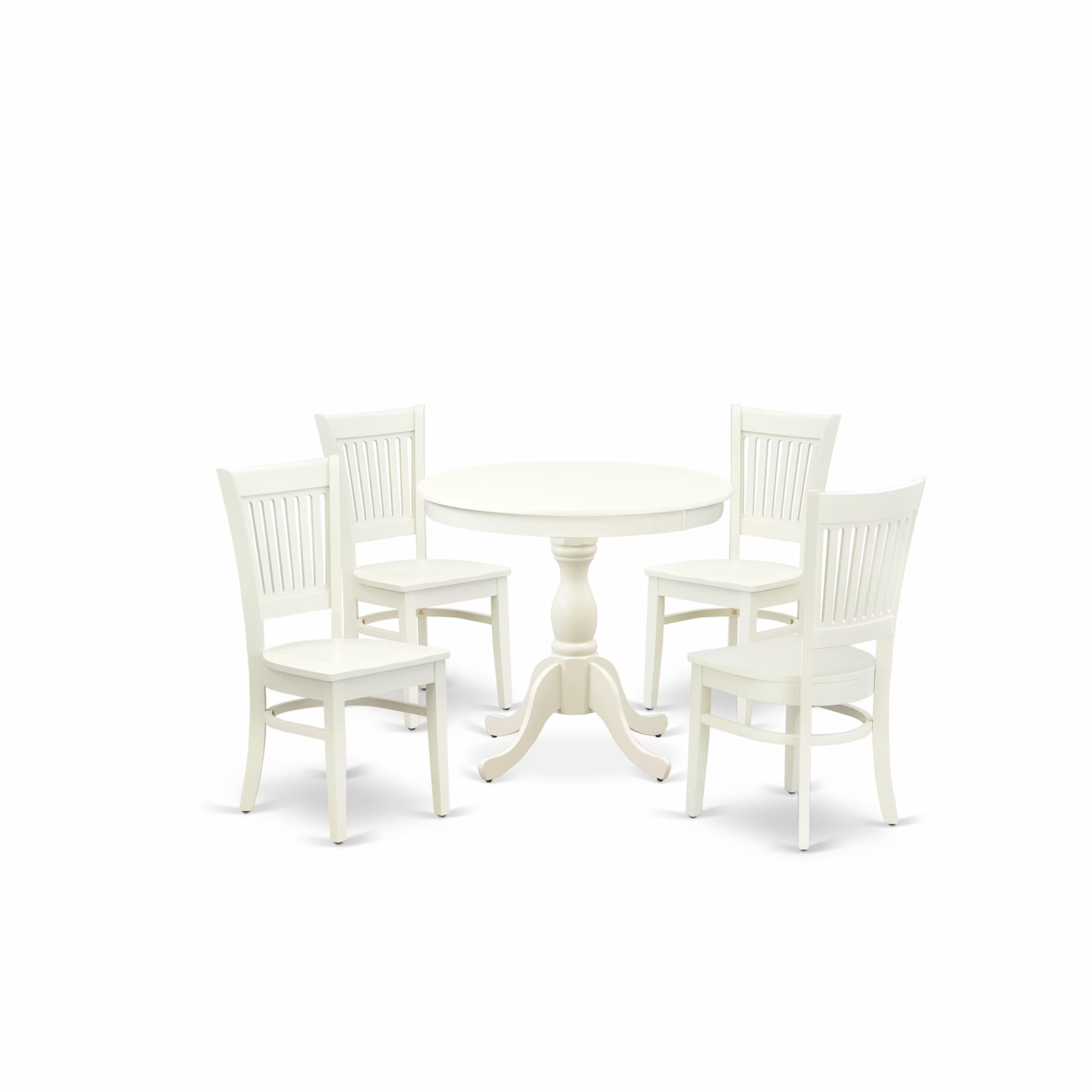 East West Furniture Amva5-Lwh-W 5 Piece Kitchen Table & Chairs Set Includes A Round Dining Room Table With Pedestal And 4 Dining Chairs, 36X36 Inch, Linen White