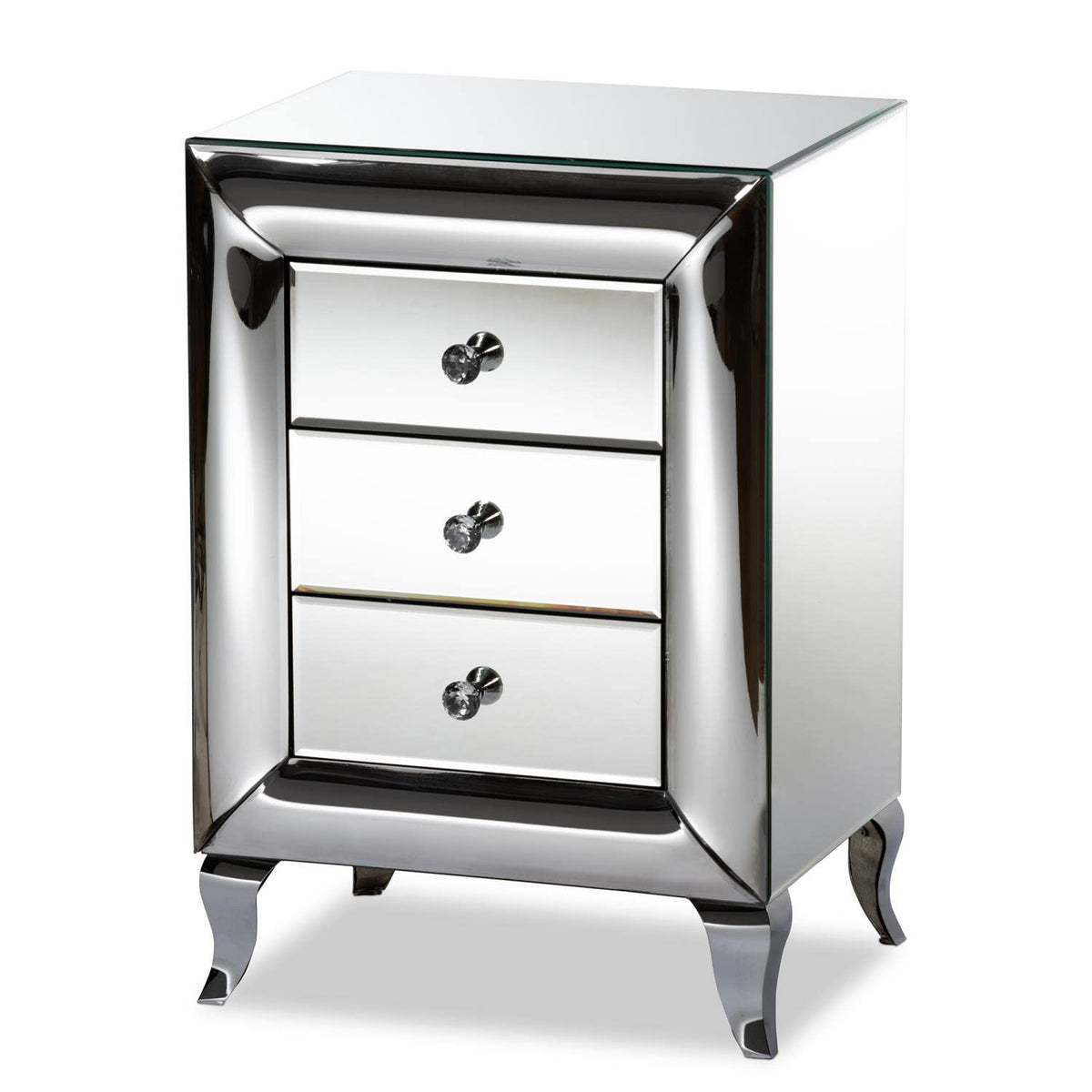 Baxton Studio Pauline Contemporary Glam and Luxe Mirrored 3-Drawer Nightstand