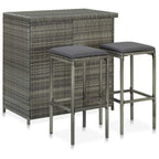 vidaXL Modern Lightweight Bar Set – Poly Rattan Grey – Outdoor Pub Set – Durable Weather-Resistant, Stylish 3-Piece Bistro Set with Seat Cushion and Additional Footrest