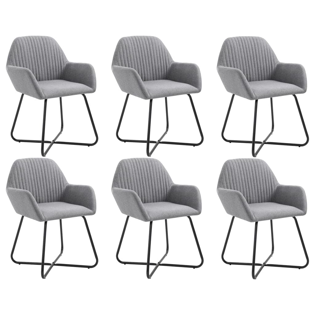 vidaXL Modern Design Dining Chairs - Set of 4 - Light Gray Fabric Upholstery with Armrests & Backrest - Powder-Coated Steel Legs - Sturdy & Stable