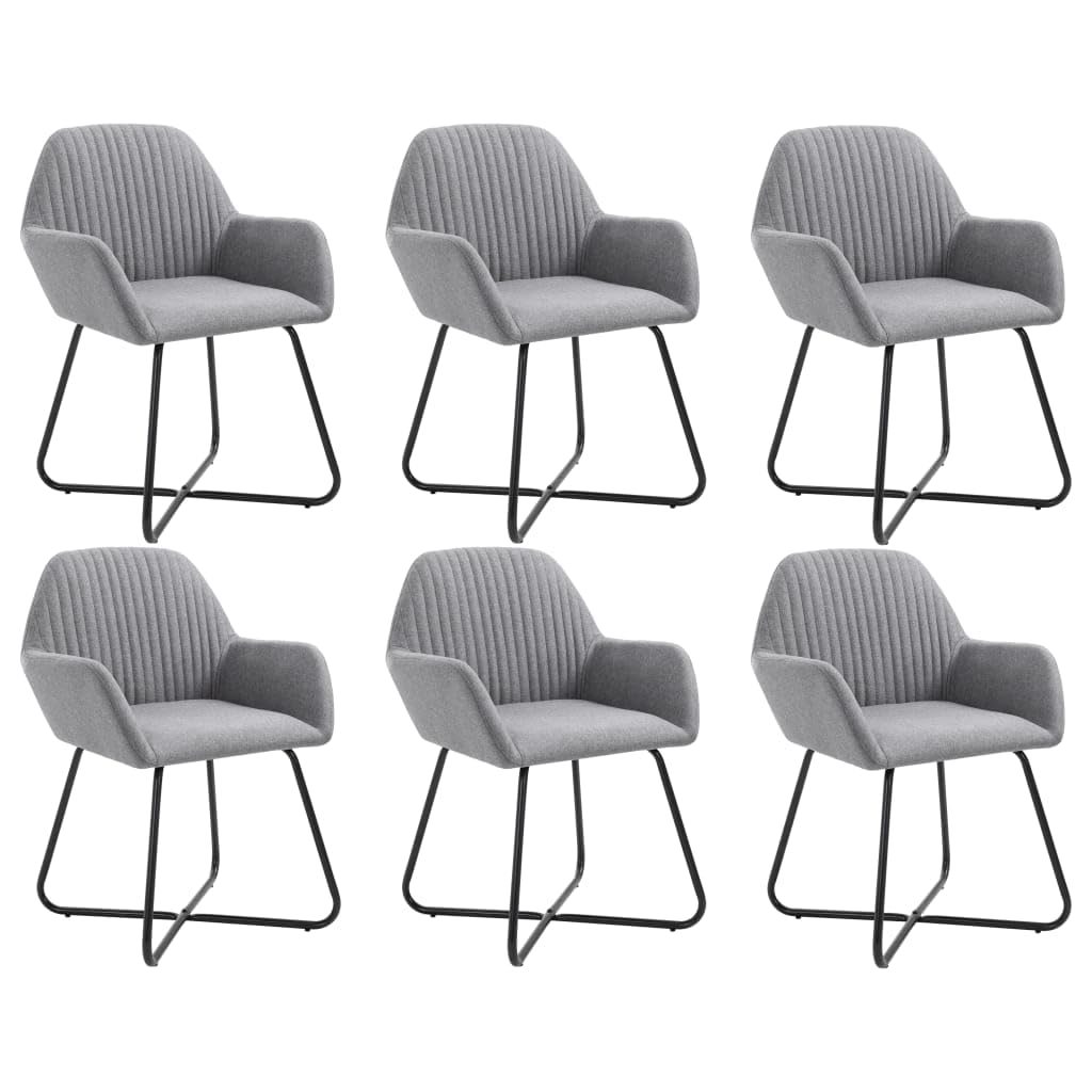 vidaXL 6-Piece Dining Chairs - Upholstered in Light Gray Fabric - Modern Style - Durable and Comfortable Seating with Armrests and Backrests - Powder Coated Steel Legs