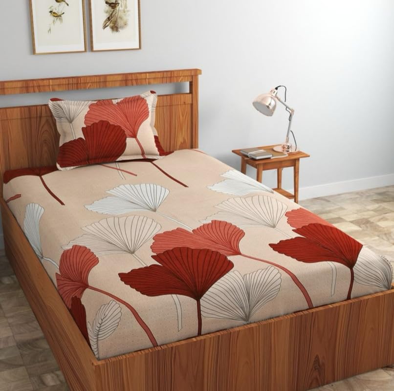 Fitted Cottonsingle Bedsheet (Elastic) With 1 Pillow Cover Single Gold 436 (RajatSingleA436_Bzr)