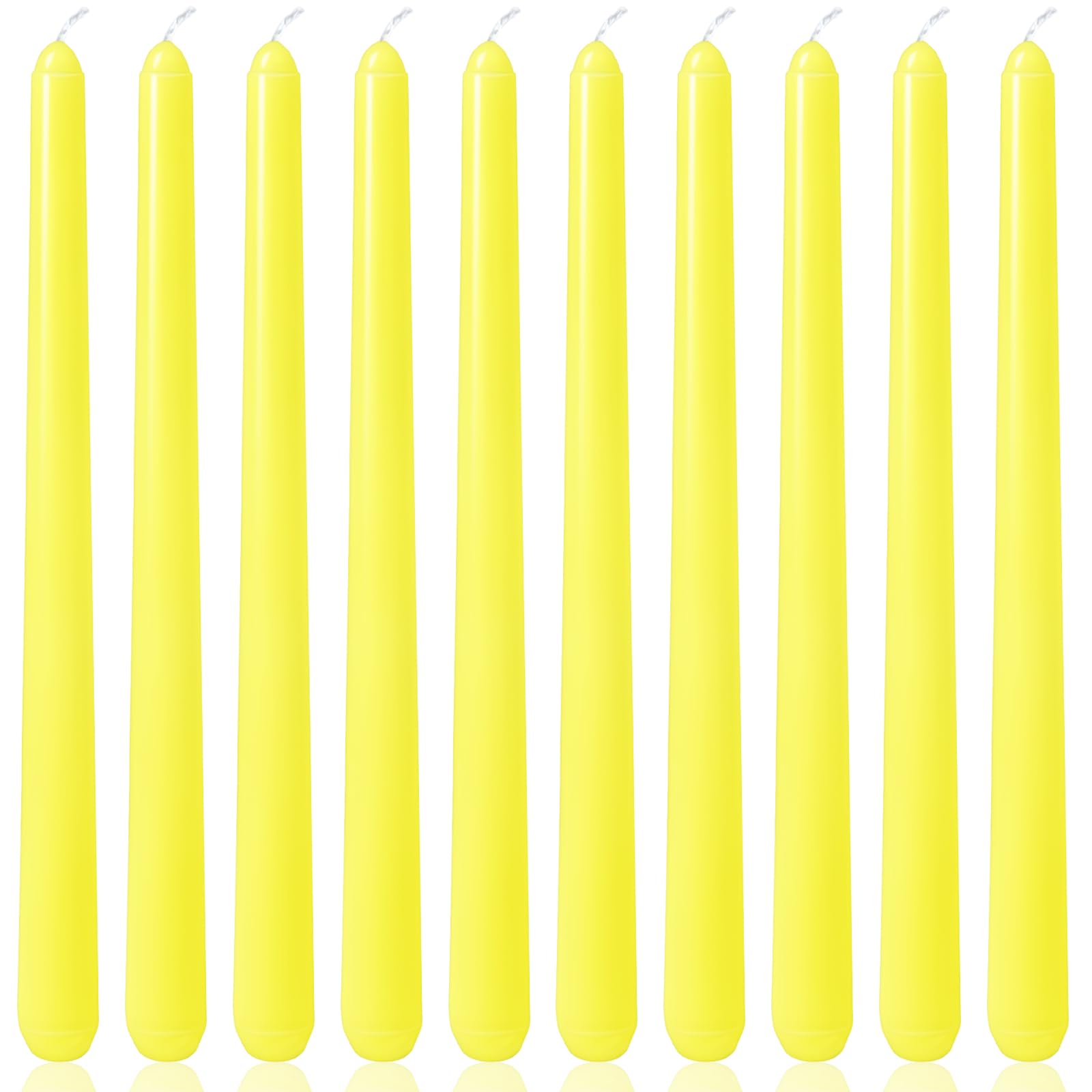 10 Inch Yellow Taper Candles for Summer Parties, 10 Packs Unscented Candlesticks for Dinner Birthday Seasonal Celebration and Ho