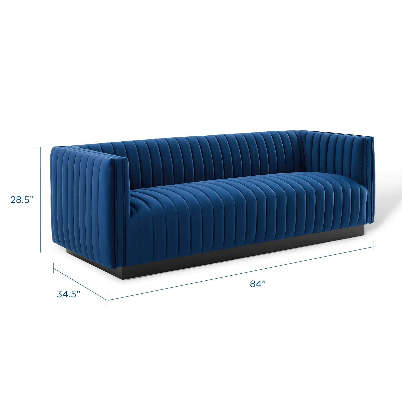 Modway Conjure Channel Tufted Upholstered Performance Velvet Sofa In Navy