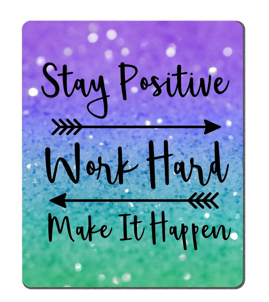 Amcove Gaming Mouse Pad Custom, Stay Positive Work Hard And Make It Happen Inspirational Quotes Mousepads Art Purple Green Glitt