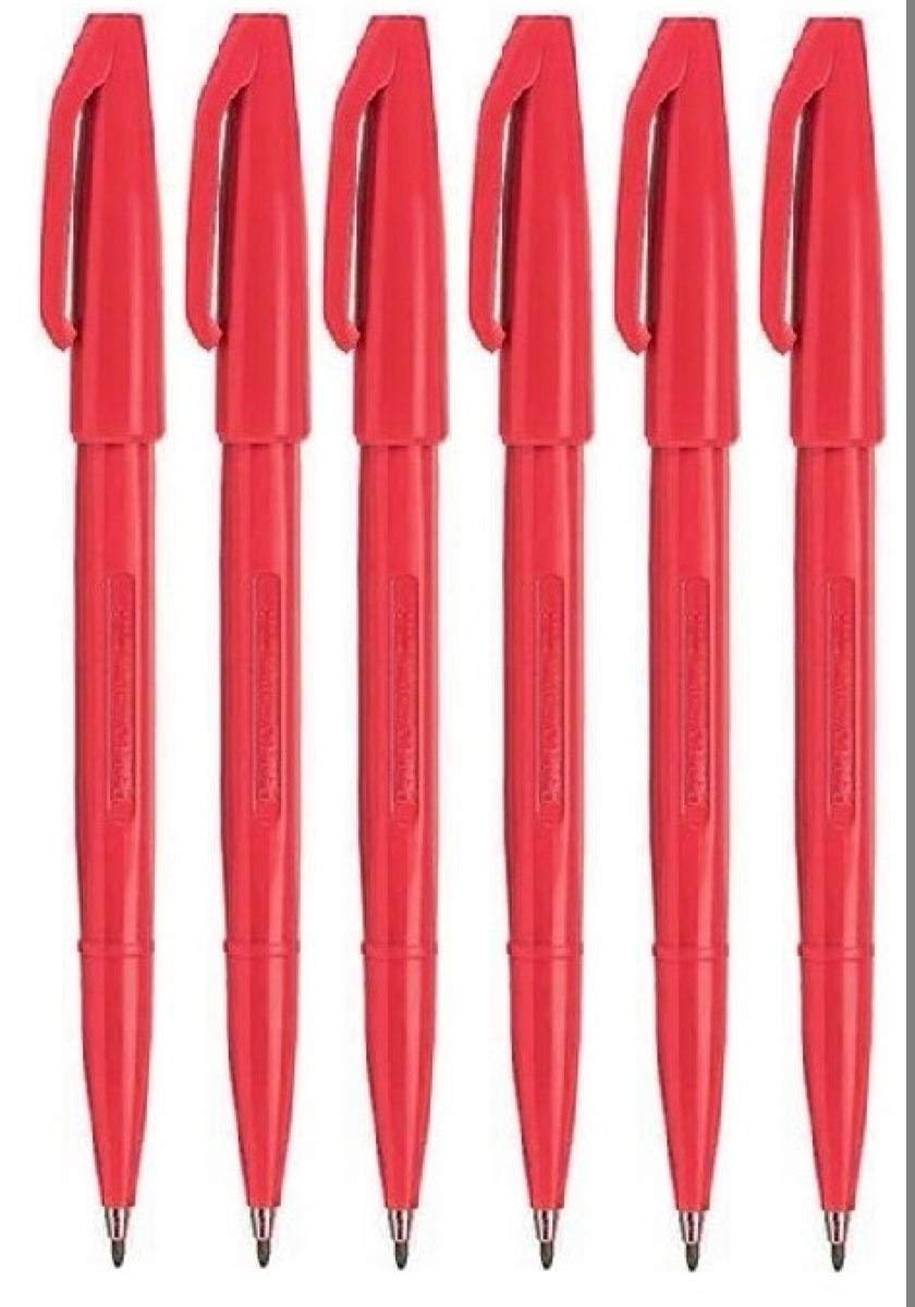Pentel Red Original Sign Pen S520 Fibre Tip Marker Pens Colour Fineliner 2Mm Nib 1Mm Line Width (Pack Of 6)