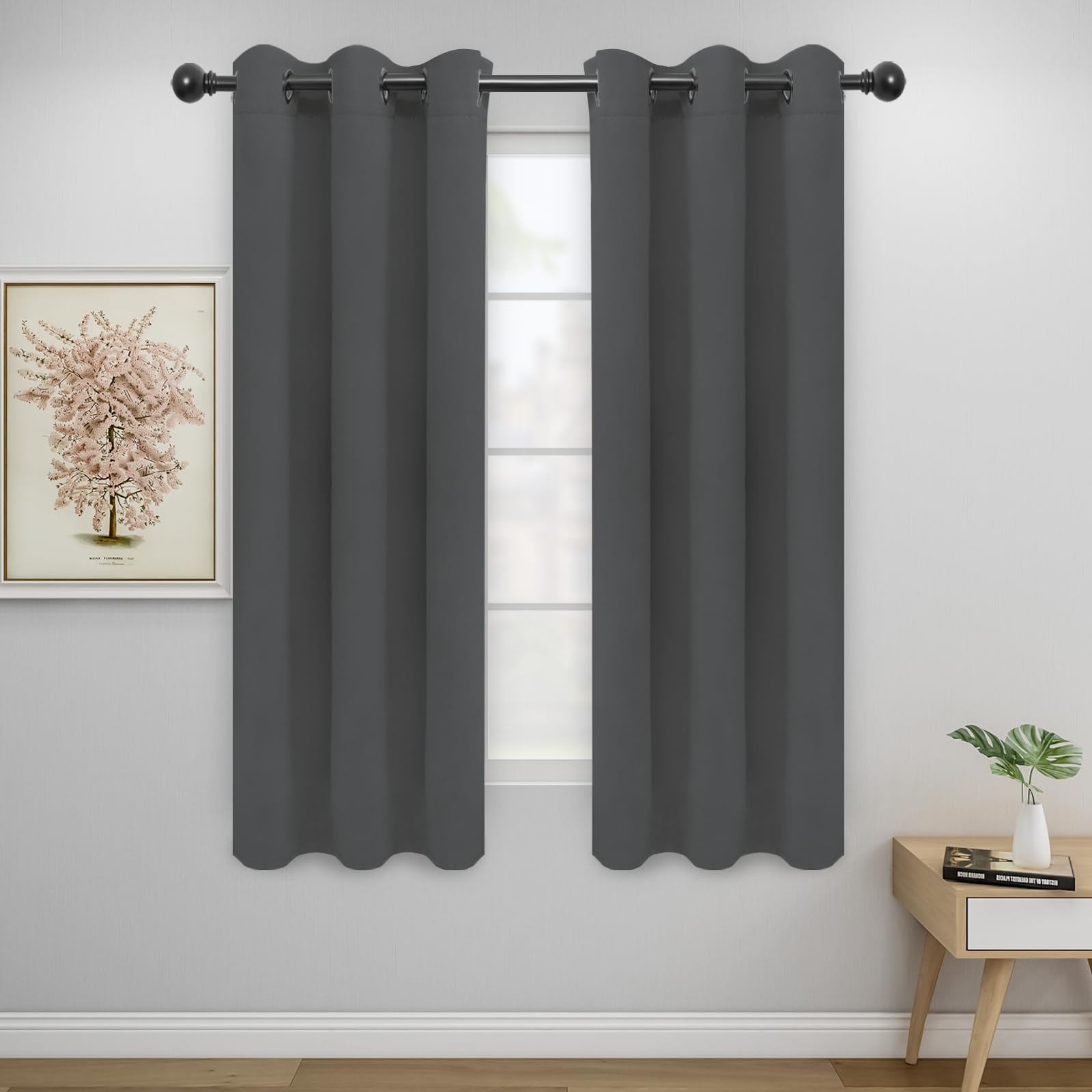 Easy-Going Blackout Curtains For Bedroom, Solid Thermal Insulated Grommet And Noise Reduction Window Drapes, Room Darkening Curtains For Living Room, 2 Panels (34X63 In, Gray)
