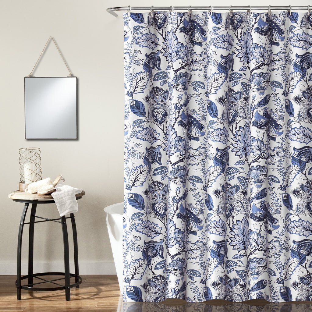Lush Decor, Blue Cynthia Jacobean Shower Curtain-Fabric Floral Print Design,72 X 72