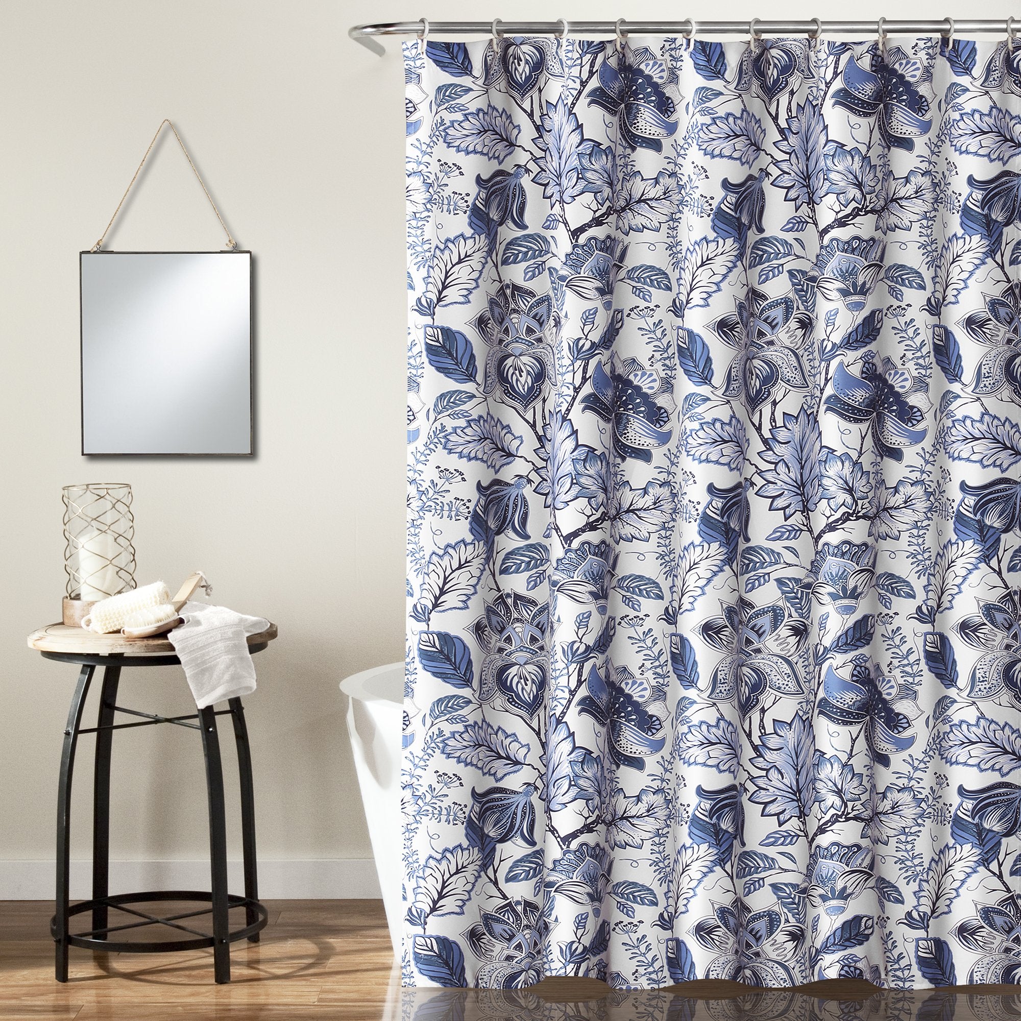 Lush Decor, Blue Cynthia Jacobean Shower Curtain-Fabric Floral Print Design,72 X 72