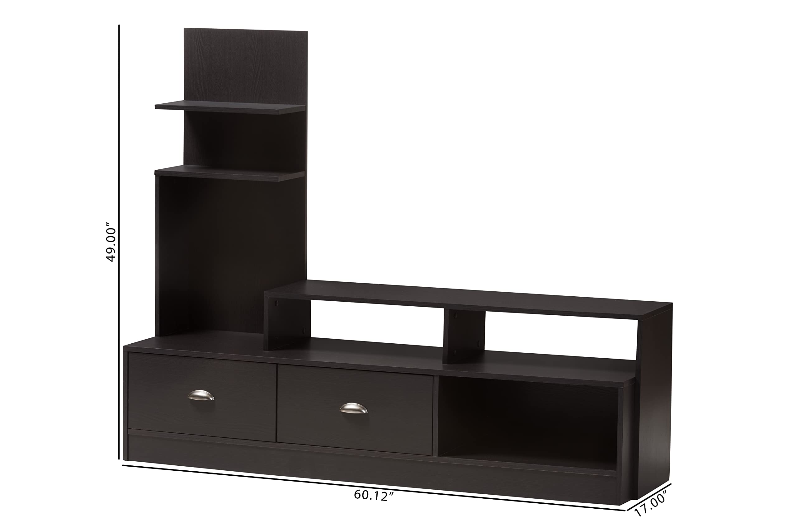 Baxton Studio Armstrong Modern TV Stand with Built-In Vertical Side Console, Dark Brown
