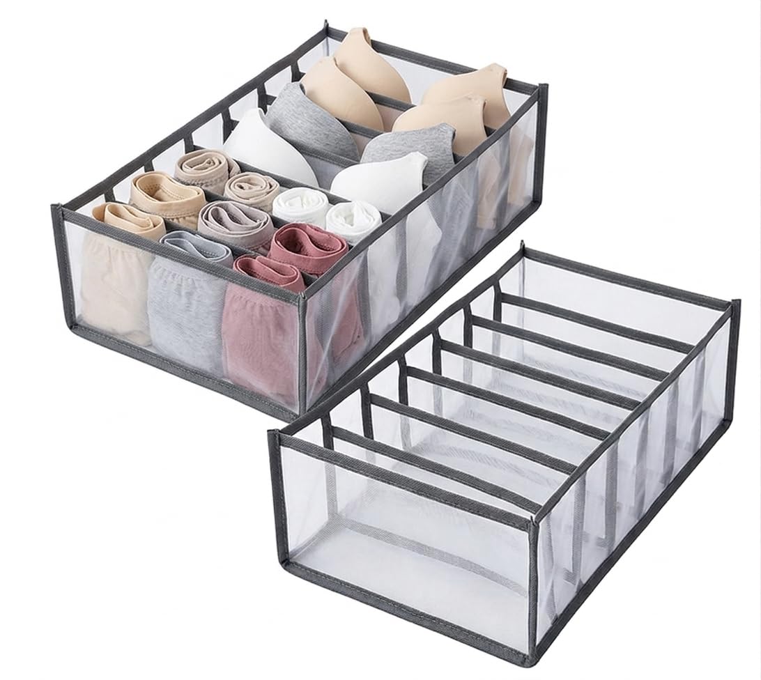 PRETYZOOM Sock Underwear Drawer Organizer Foldable Closet Storage Box for Socks Underwear Bras and Belts 2 Pack Wardrobe Organiz