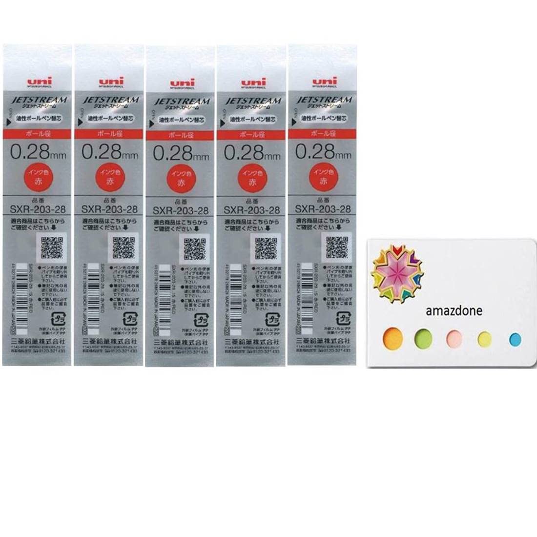Amazdone Uni Jetstream Edge 0.28Mm Oil-Based Ballpoint Pen Refills(Sxr-203-28 Red) 5-Pack Sticky Notes Value Set