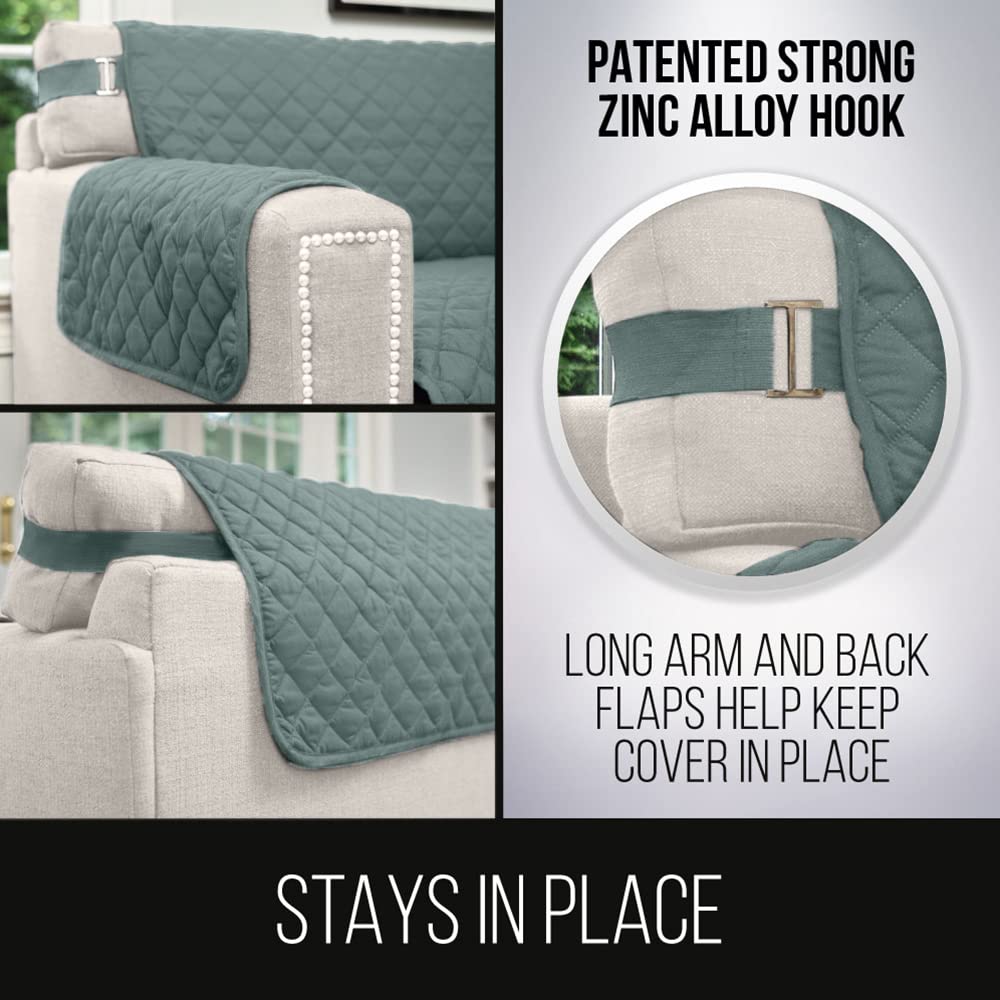 Sofa Shield Patented Recliner Slip Cover, Large Cushion Protector, Reversible Stain And Dog Tear Resistant Slipcover, Quilted Microfiber 28” Seat, Washable Covers For Dogs Pets Kids, Seafoam Cream