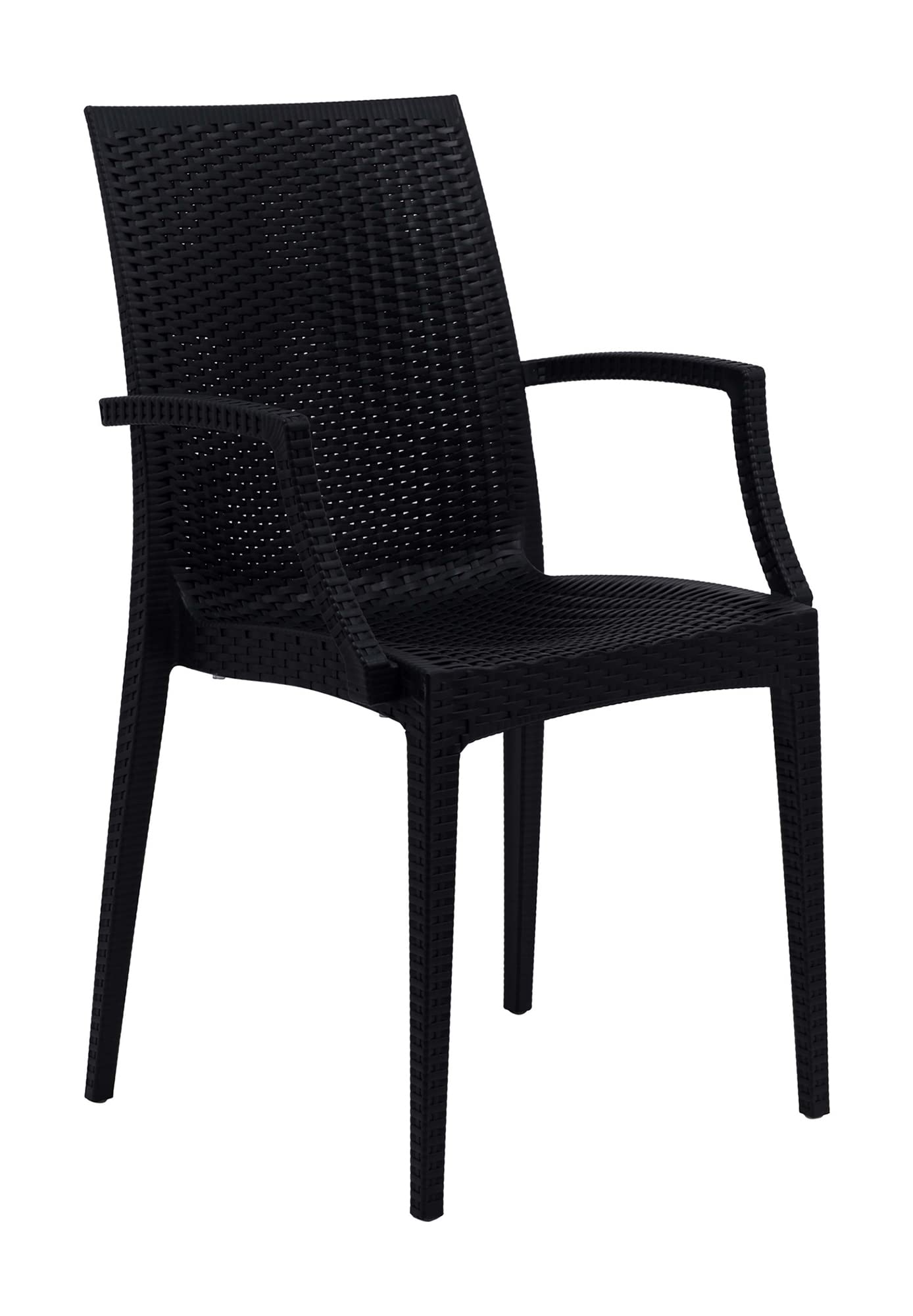 LeisureMod Modern Indoor/Outdoor Home Decorative Furniture Weave Mace Chair (with Arms) - Black