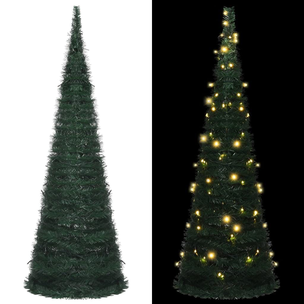 vidaXL 6ft Pop-up Artificial Christmas Tree with 150 LED Lights, Green PVC Indoor/Outdoor Decorative Tree, Space-saving and Reusable.