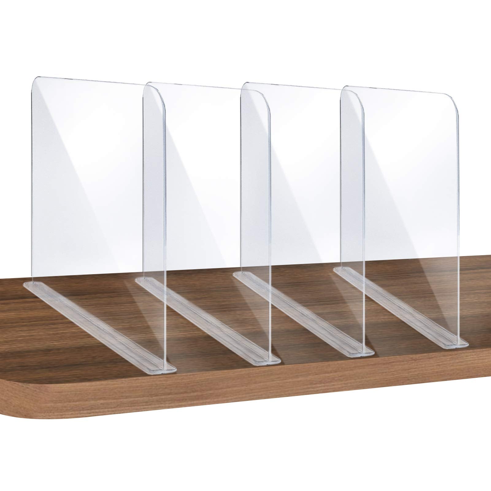 ROUFA 4Pcs Clear Acrylic Shelf Dividers, Adjustable Closet Organizer Fit for Any Thickness of Shelves, Multi-Purpose Wood Shelf 