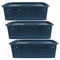 Pearlpet Everyday Medium Basket Pack Of 3 With Lid | MultiPurpose Plastic Storage Baskets | Stackable Organiser For Kitchen, Ba