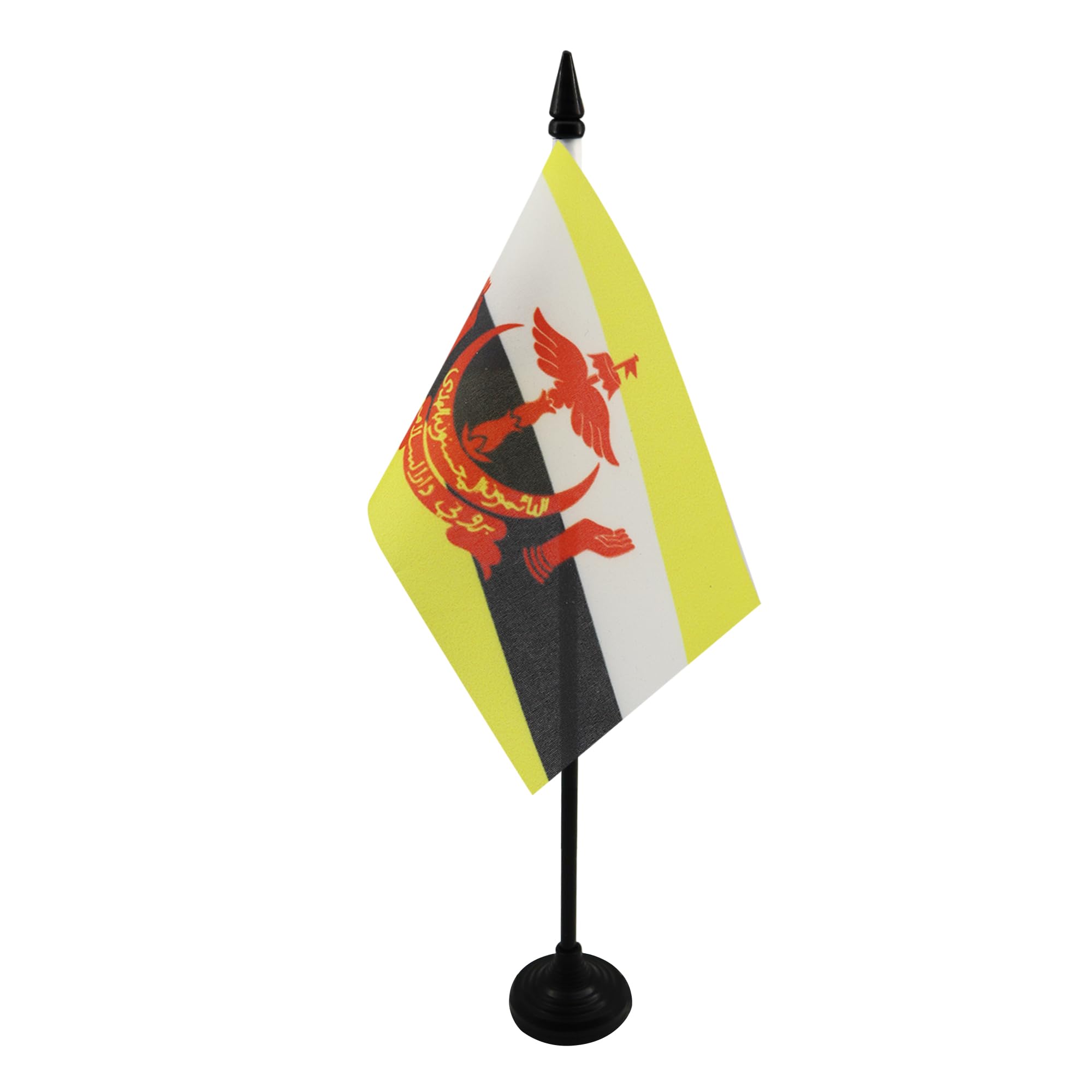 Brunei Table Flag 4' X 6' - Bruneian Desk Flag 15 X 10 Cm - Black Plastic Stick And Base - Az Flag