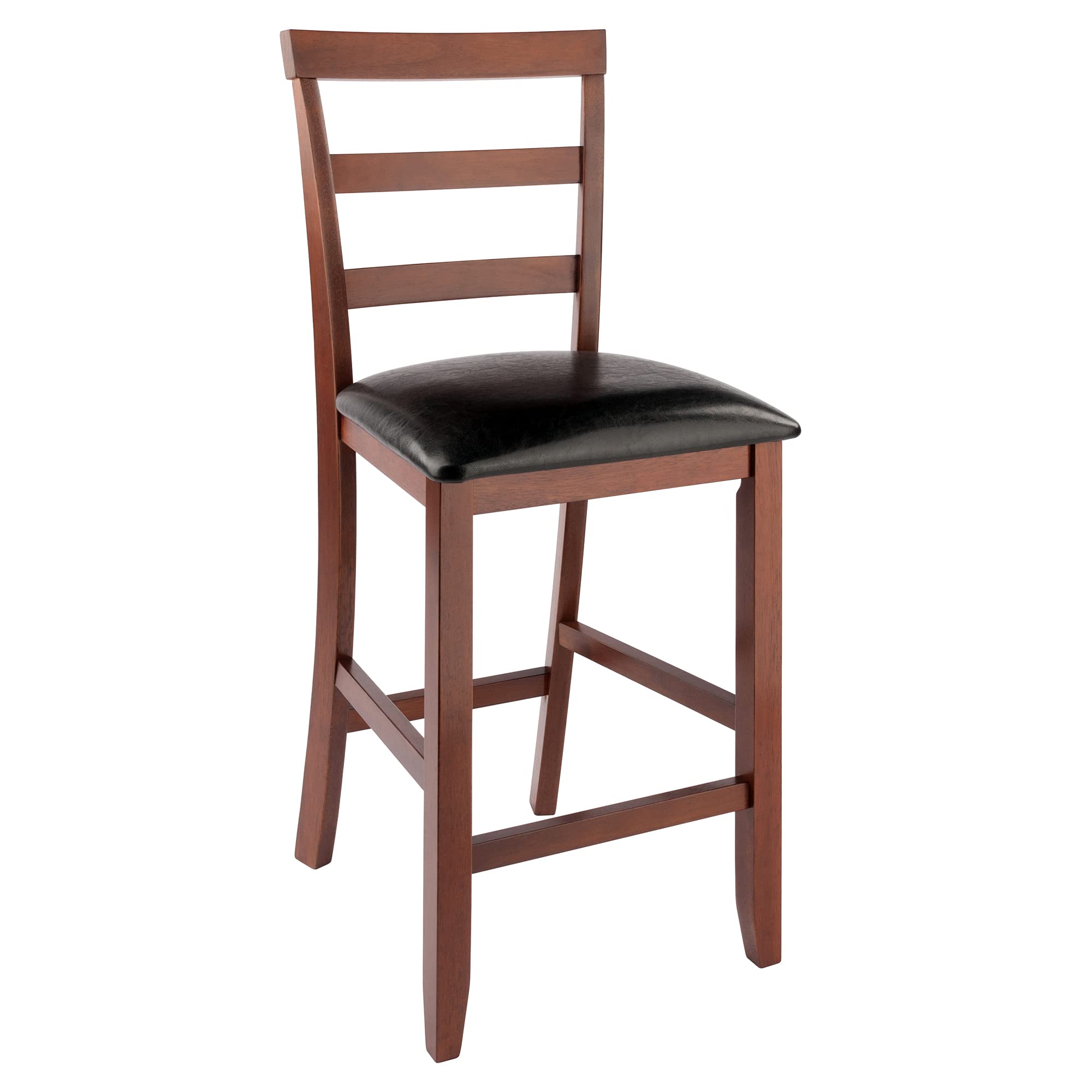 Winsome Simone 2-Pc Ladder Back Counter Stools Set, 25' Seat Height, Walnut Finish with Black Faux Leather