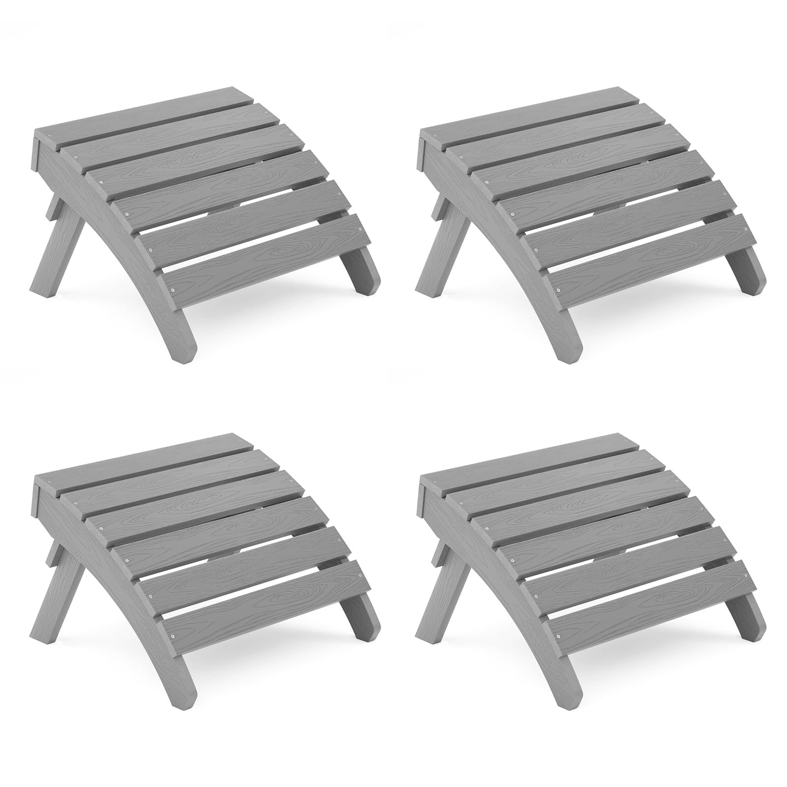 Mximu Folding Adirondack Ottoman, Plastic Adirondack Footstool Set Of 4, Premium All Weather Ottoman For Adirondack Chairs, Wide Use In Backyard, Garden, Lawn, Porch, Poolside (4, Grey)