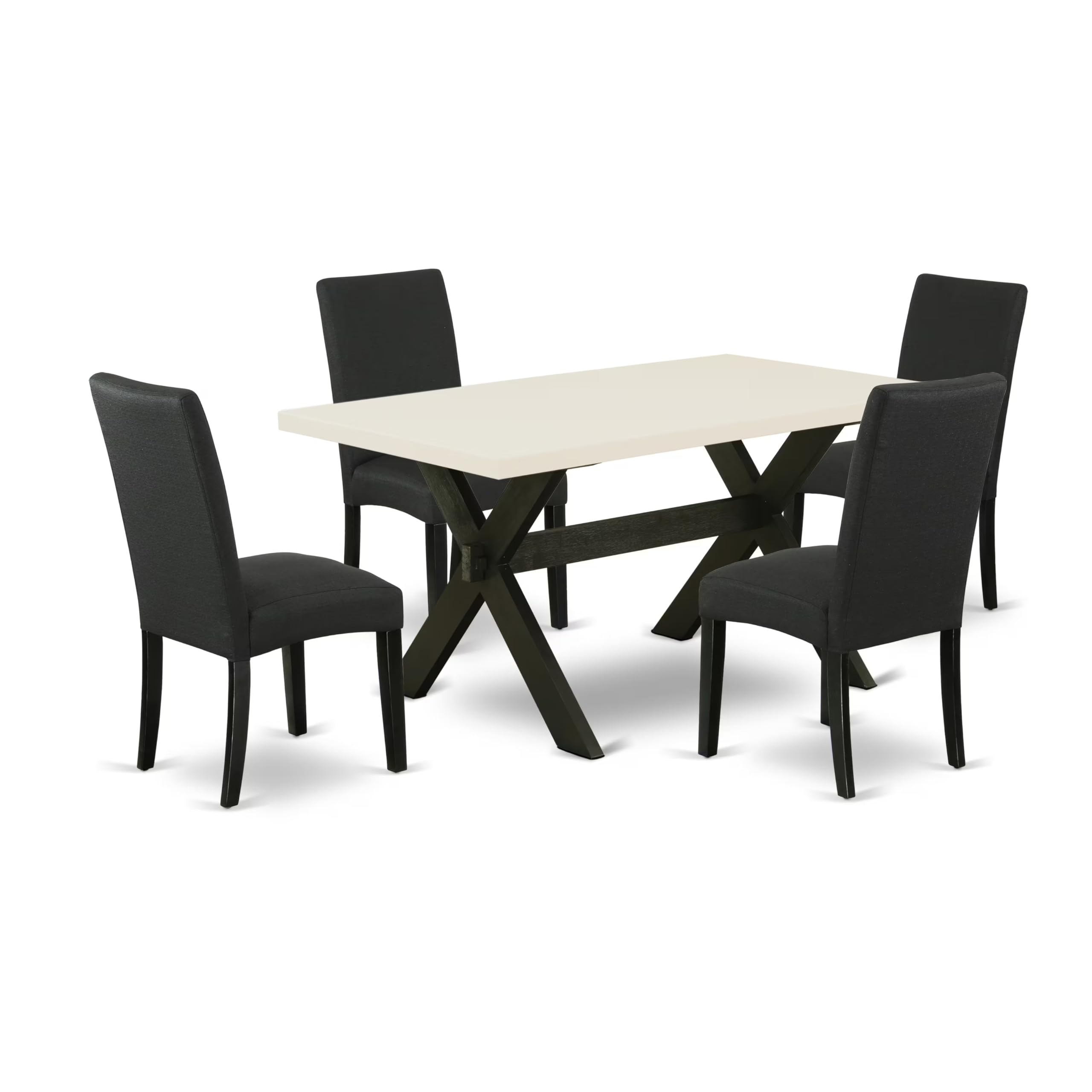 East West Furniture X626Dr124-5 5 Piece Dining Room Furniture Set Includes A Rectangle Dining Table With X-Legs And 4 Black Color Linen Fabric Upholstered Chairs, 36X60 Inch, Multi-Color