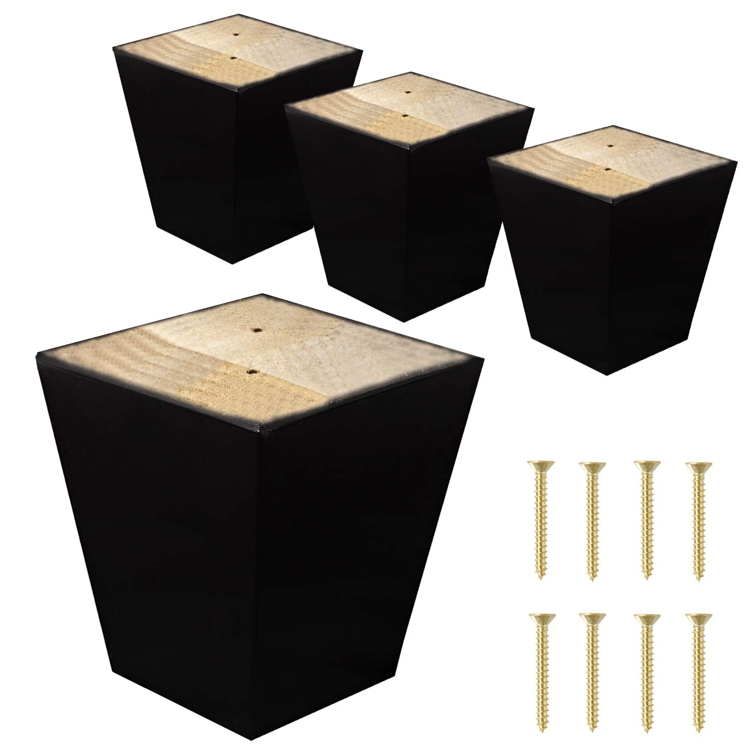 ComfortStyle Legs for Furniture, Sofa Ottoman and Chair 4 Wood Feet Replacement, Set of 4 Square Tapered Pyramid Feet (Dark Espr