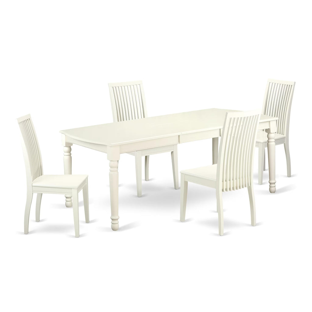 East West Furniture DOIP5-LWH-W 5 Piece Dining Set Includes a Rectangle Dining Table with Butterfly Leaf and 4 Kitchen Chairs, 42x78 Inch, Linen White
