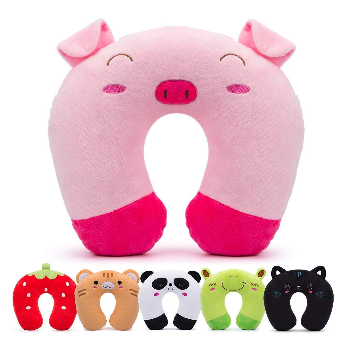 H Homewins Travel Pillow For Kids Toddlers - Soft Neck Head Chin Support Pillow,Cute Animal,Comfortable In Any Sitting Position