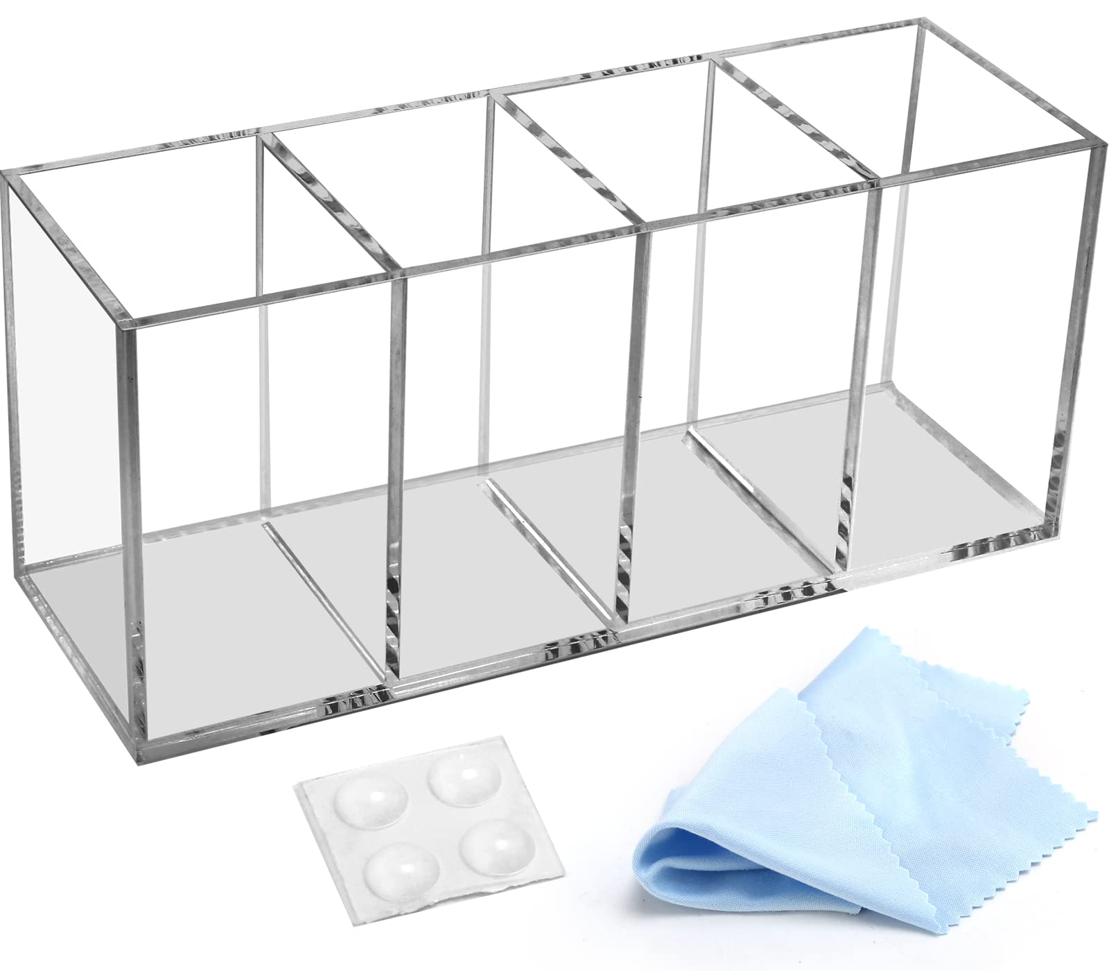 Ouskr Acrylic Pen Holder 4 Compartments, Clear Acrylic Pencil Holders For Desk, Makeup Brush Holder Cup Organizer, Pen Holder St
