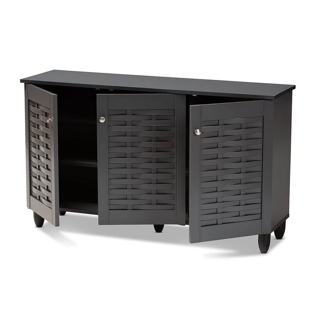 Baxton Studio Winda 3-Door Shoe Storage Cabinet, Dark Gray (152-9167-HiT)