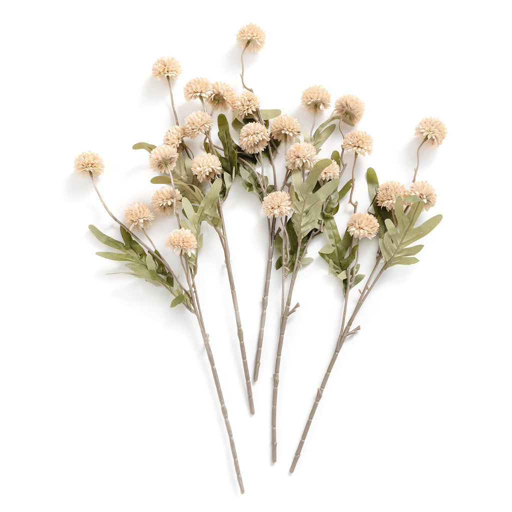 Ling's Moment Pompon Mum Artificial Flower, 5pcs Faux Silk Mini Chrysanth with Stems, Bulk Fake Wedding Filler Flowers for DIY B