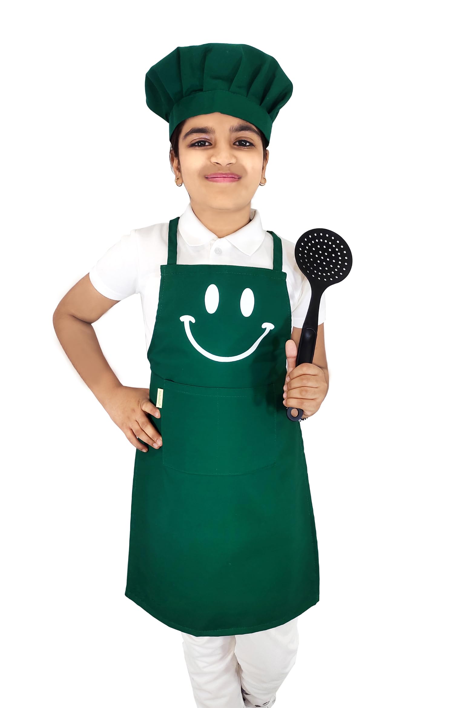 Switchon Polyester Waterproof Adjustable Kids Multi Purpose Cooking Apron With A Chef Cap School Apron  For3 Years To 6 Years P