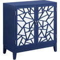 Acme Einstein Wooden Rectangular Console Table with 2 Mirrored Doors in Blue