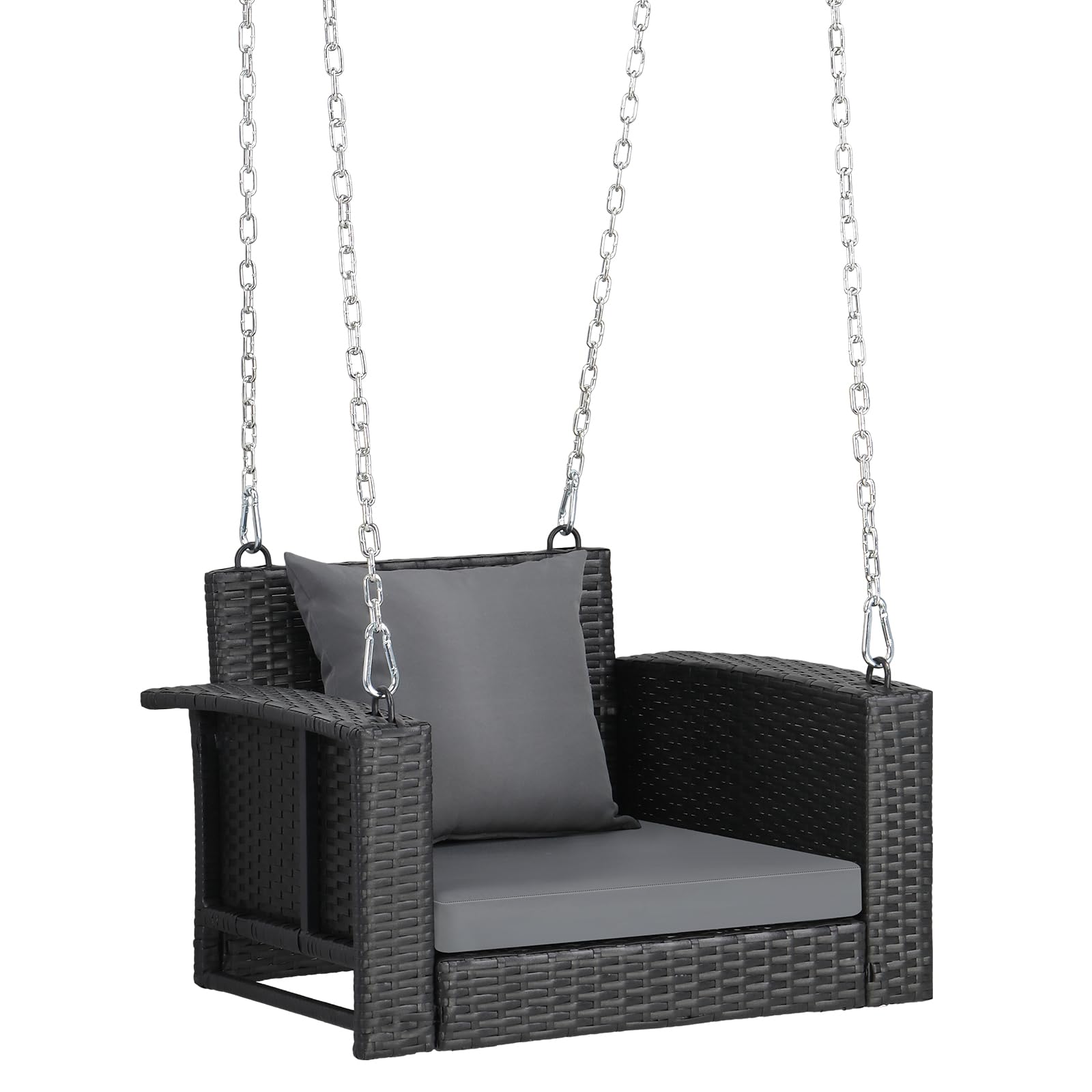 Outvita Porch Swing, 2Ft Hanging Outdoor Porch Swings For Adults, Square Wicker 1 Person Patio Swing, With Pillow, Cushion And C