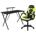 Flash Furniture Black Gaming Desk And Green/Black Racing Chair Set With Cup Holder, Headphone Hook, And Monitor/Smartphone Stand