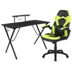 Flash Furniture Black Gaming Desk And Green/Black Racing Chair Set With Cup Holder, Headphone Hook, And Monitor/Smartphone Stand