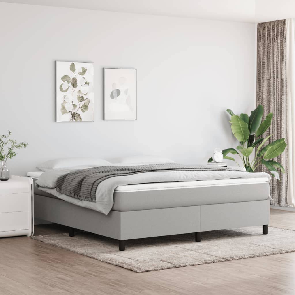 vidaXL King Size Box Spring Bed Frame in Light Gray - Fabric, Plywood, and Engineered Wood Construction Mattress Compatibility - 76"x79.9"