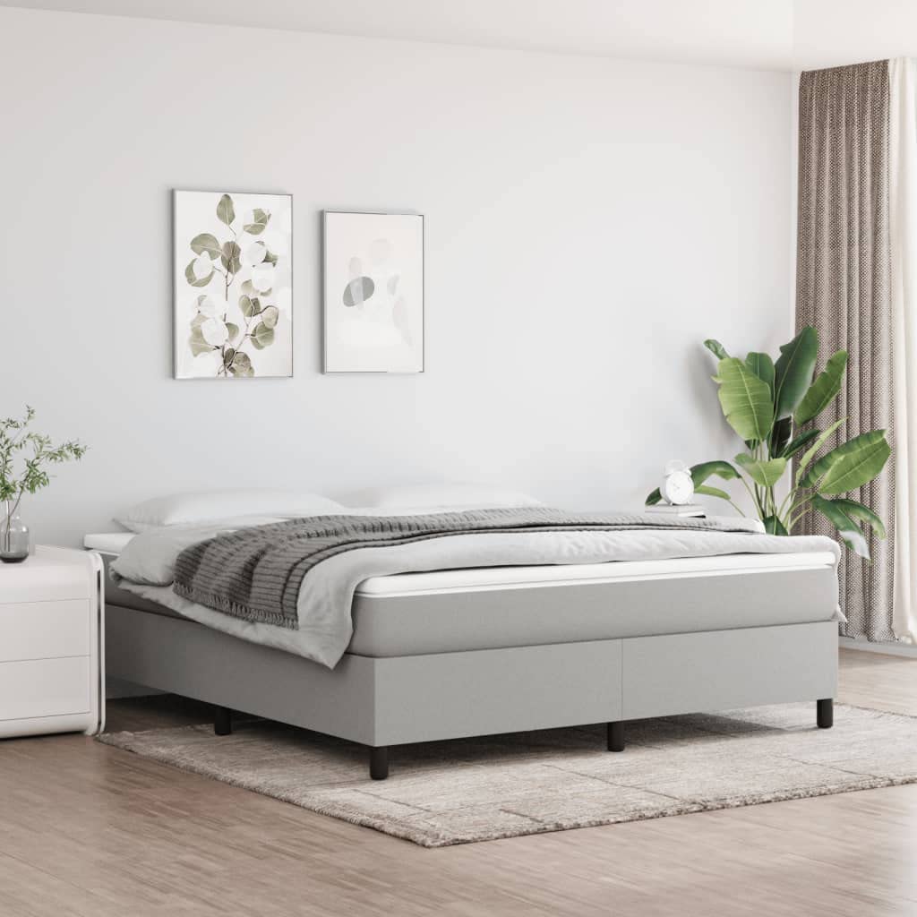 vidaXL King Size Box Spring Bed Frame in Light Gray - Fabric, Plywood, and Engineered Wood Construction Mattress Compatibility - 76&quot;x79.9&quot;