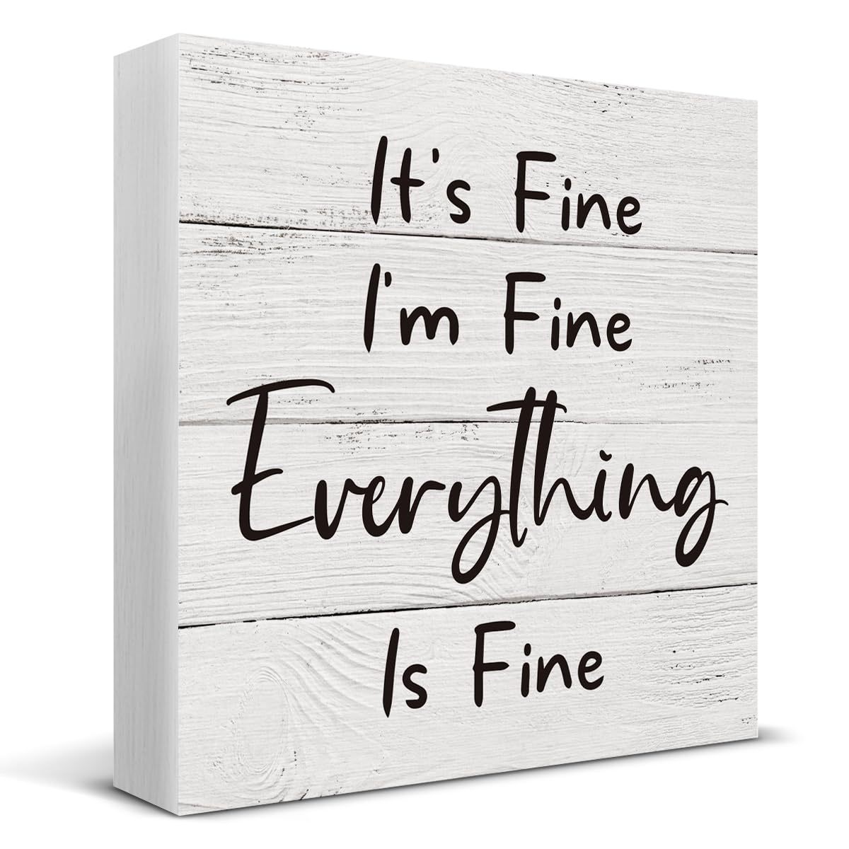 It's Fine I'm Fine Everything Wooden Box Sign Desk Decor, Farmhouse Wood Box Sign for Home Shelf Table Decoration 5 X 5 Inch