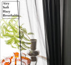Pi Sheer Curtains 63 Inches Length With Grommet,Soft Voile Modern Sheer Window Curtain For Kitchen/Office 2 Panels (W52 X L63, Black)