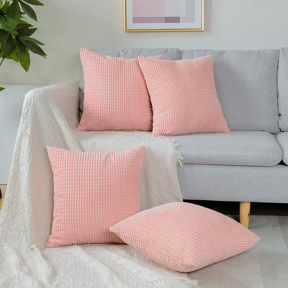 Otostar Corduroy Decorative Throw Pillow Cover Pack Of 4 Home Decor Soft Cushion Covers Square Pillowcase Decorations For Sofa Couch Office Bedroom Chair Car (Granules Pink, 18''X18'')