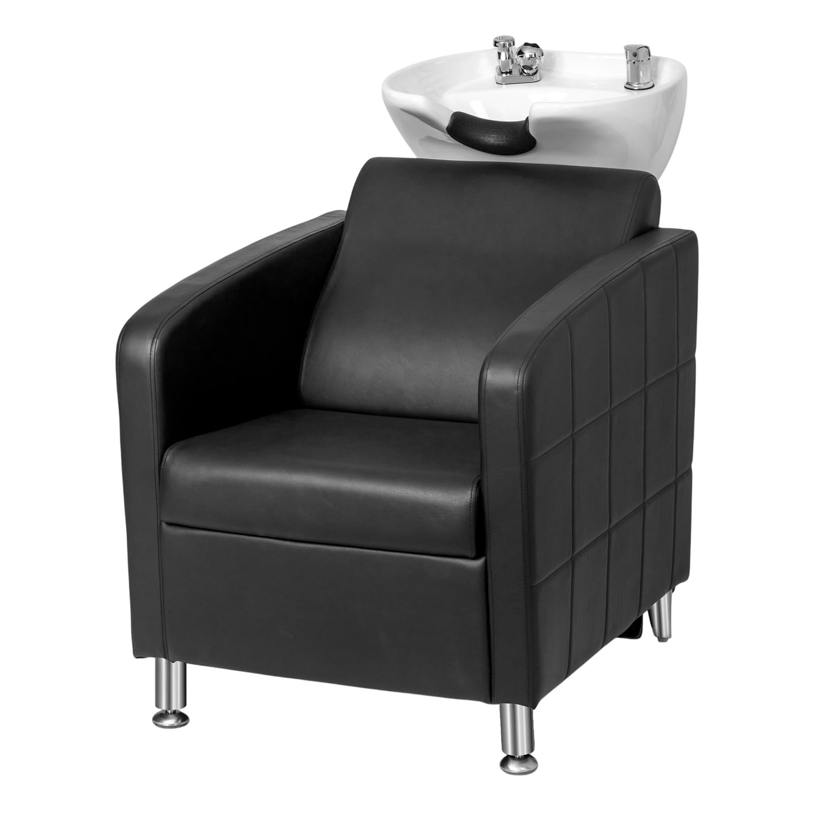 OmySalon Salon Shampoo Bowl and Chair, Shampoo Chair Extra Wide Seat & Porcelain Hair Washing Sink, Shampoo Unit for Beauty Spa 