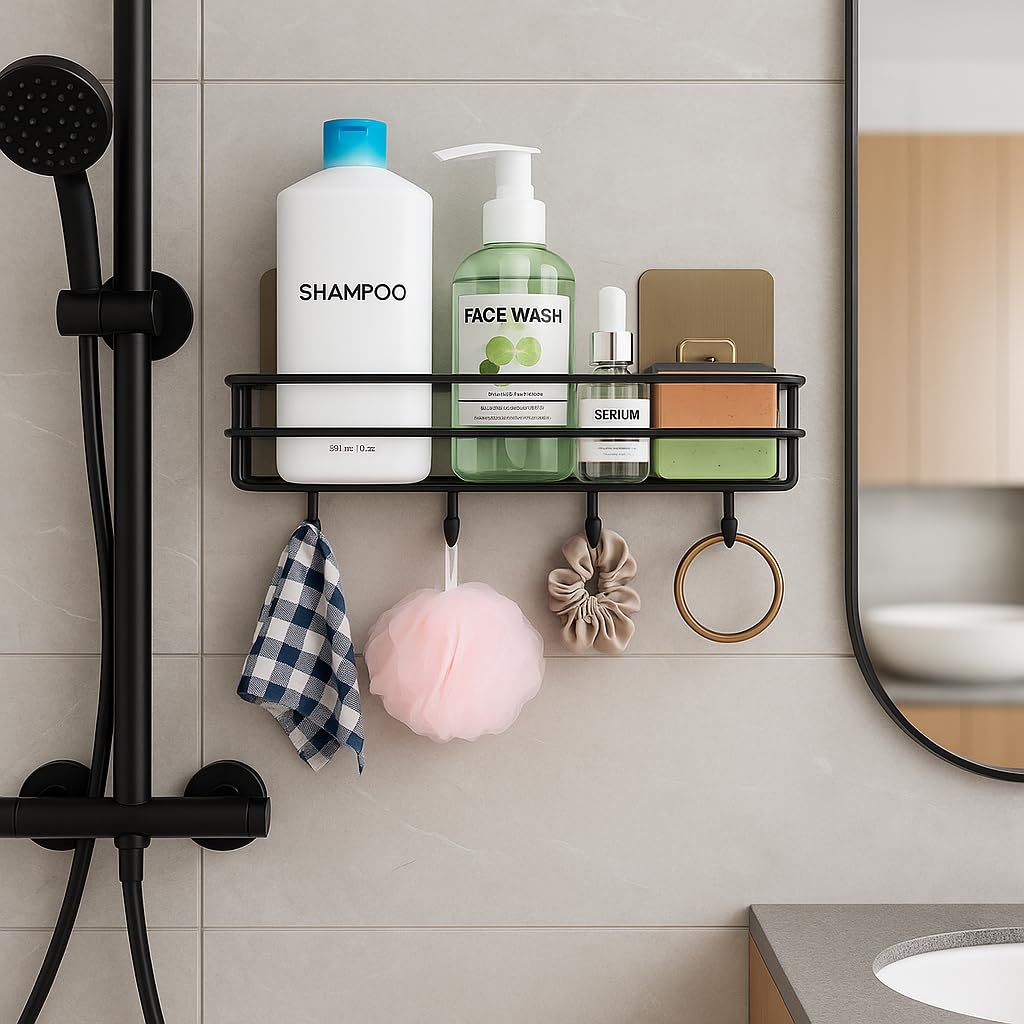 Self Adhesive Bathroom Organizer Without Drill | Rustproof Corner Bathroom Shelf For Storage | Wall Mounted Bathroom Organiser &