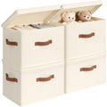 CHICVITA 4Pack Medium Fabric Storage Baskets with Lids for Shelves,Ivory