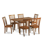 East West Furniture MILA7-SBR-W Milan 7 Piece Set Consist of a Rectangle Dining Room Table with Butterfly Leaf and 6 Kitchen Chairs, 36x54 Inch