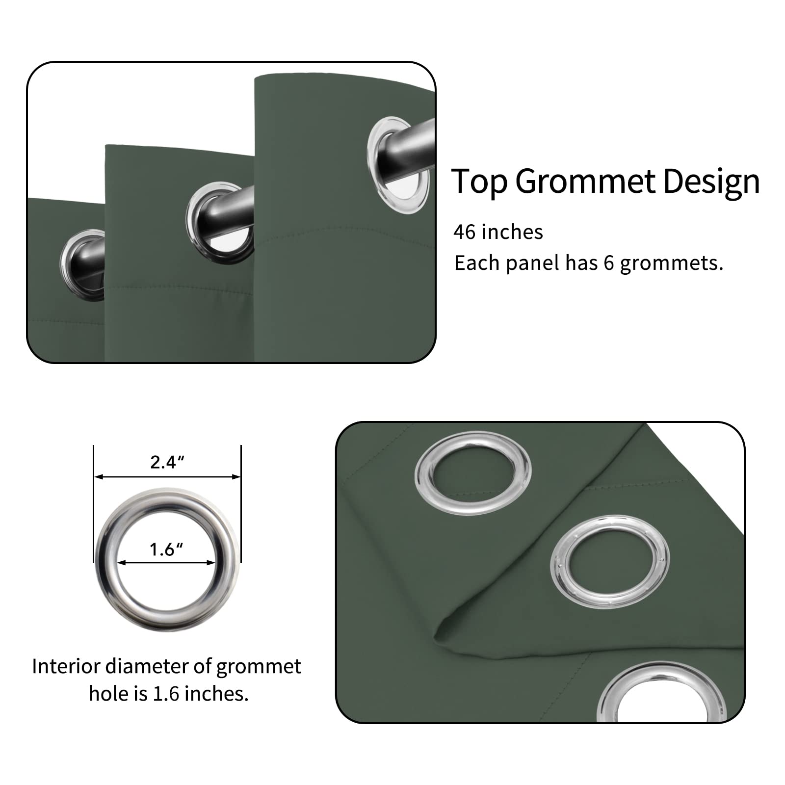 Easy-Going Blackout Curtains For Bedroom, Solid Thermal Insulated Grommet And Noise Reduction Window Drapes, Room Darkening Curtains For Living Room, 2 Panels(46X84 In, Greyish Green)