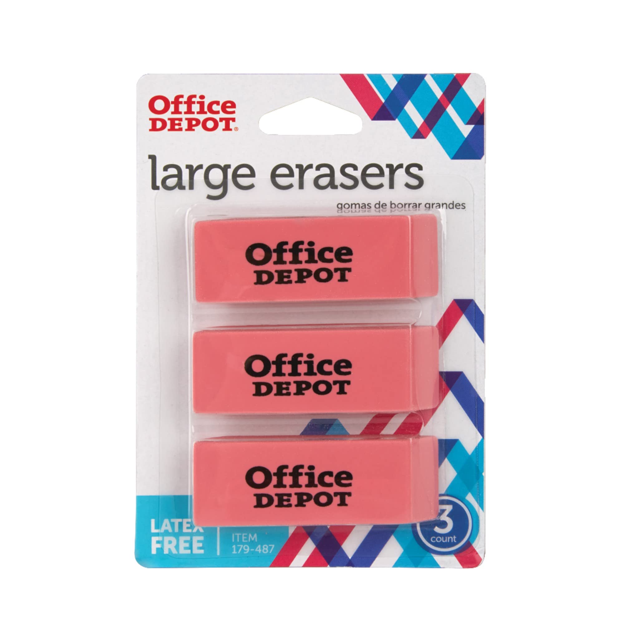 Office Depot Beveled Erasers, Pink, Pack Of 3, Bg179487