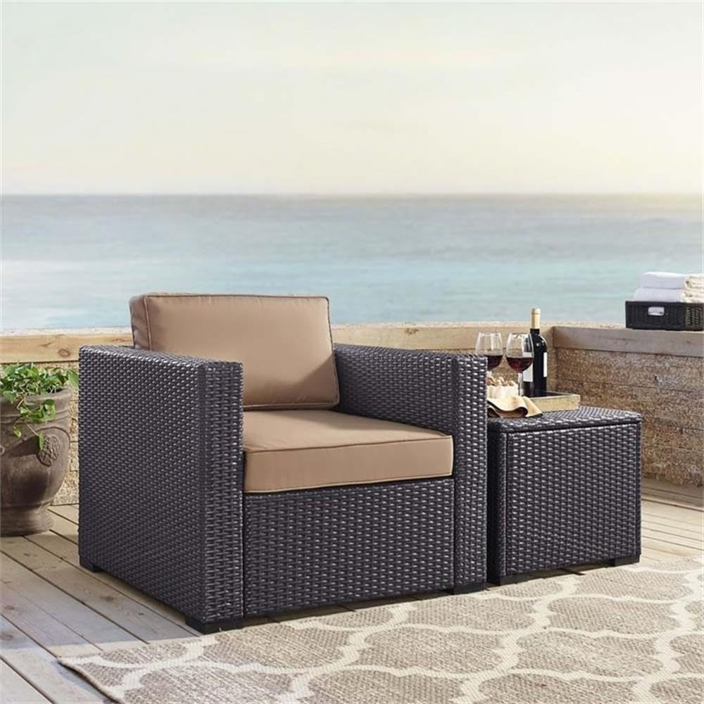 Crosley Furniture Biscayne Outdoor Chair, Wicker Patio Chairs for Porch, Deck, Balcony, Backyard, Brown with Mocha Cushions